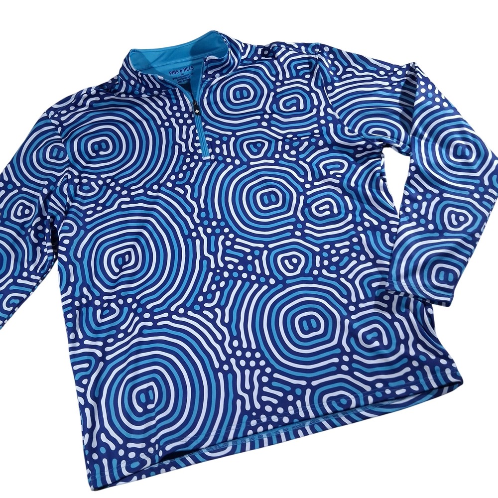 Pins & Aces Womens XXL Blue White Abstract Swirl Quarter Zip Golf Pullover Top